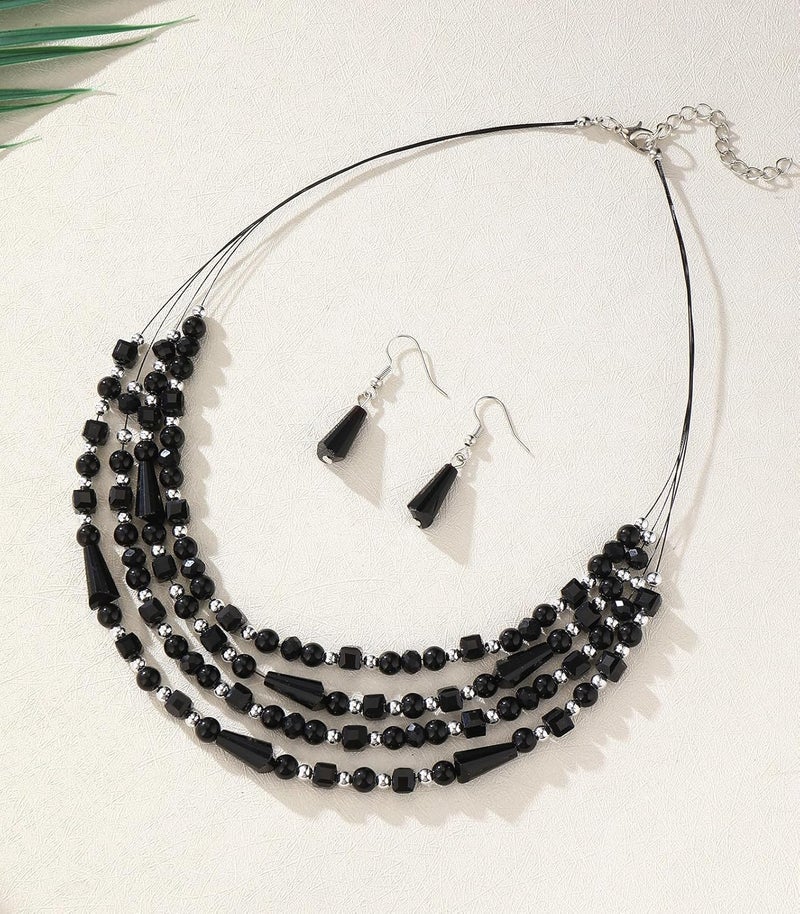 Errally Store Layered Beaded Statement Necklace Multi Strand Crystal Beads Collar Necklace and Earring Sets for Women Fashion Costume Jewelry Set Gifts for Her - Image 2